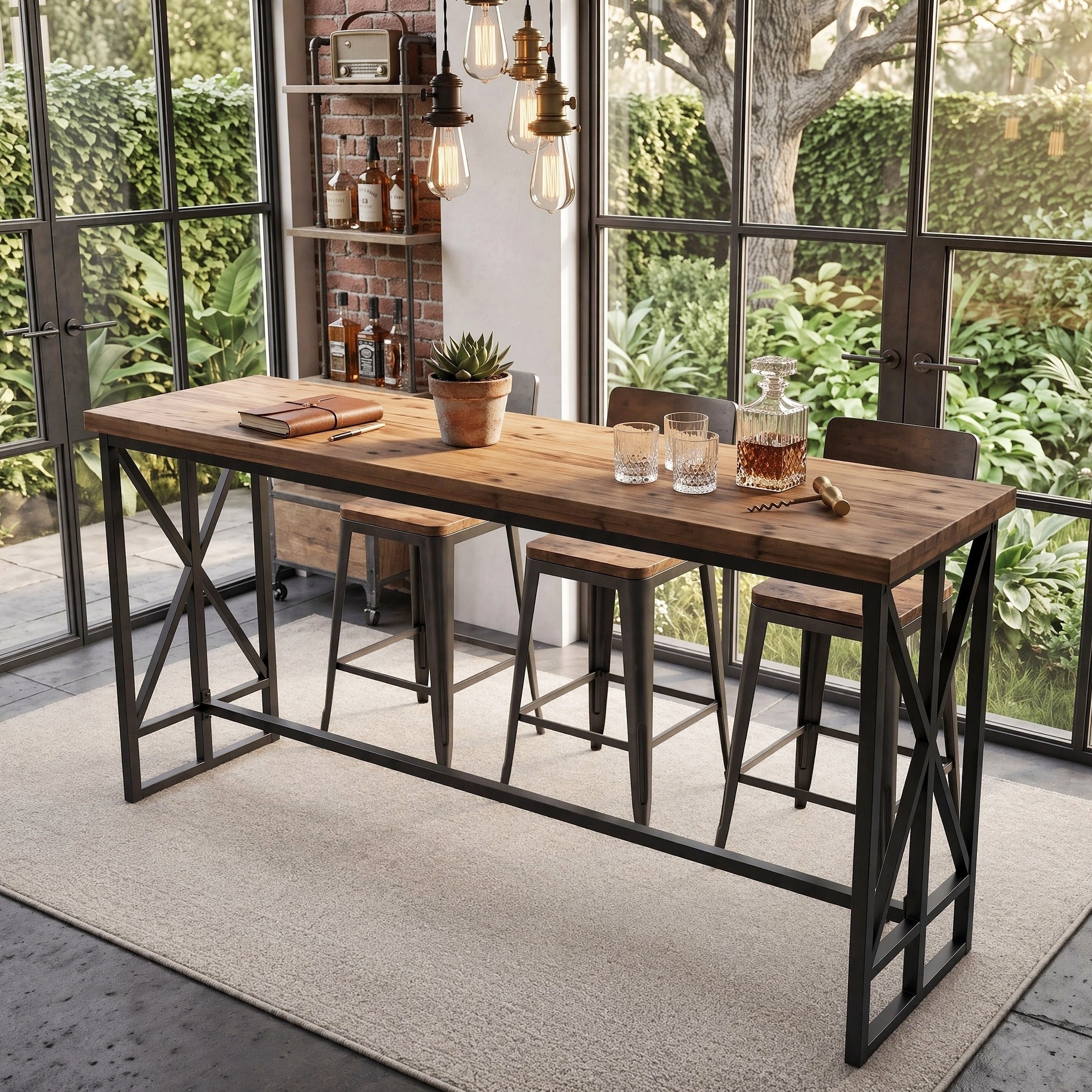 Solid Wood Bar Height Table with Footrest for Home , 63" Rectangular Pub Table for Restaurant, Bar, Dining Room, Cafe, Bakery