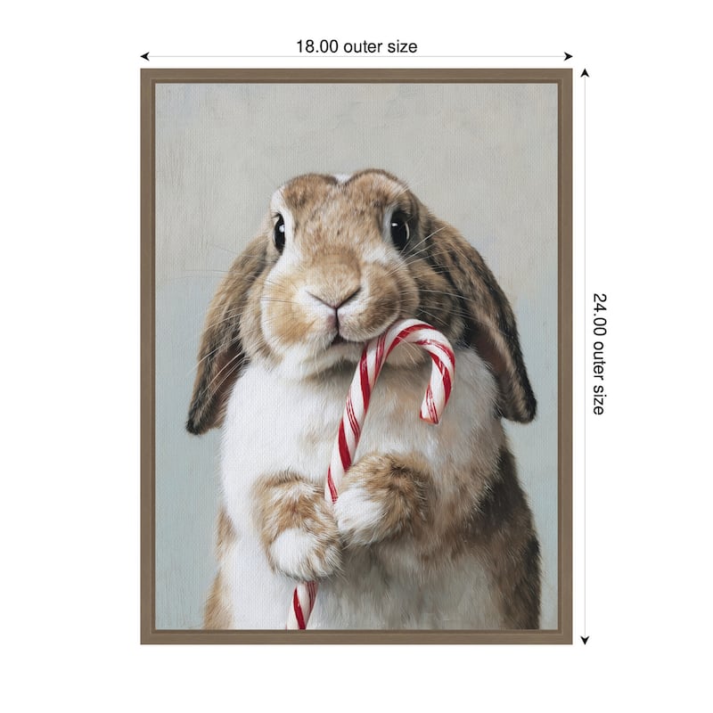 Kate and Laurel Sylvie Framed Canvas Cute Bunny Candy Cane by The Creative Bunch Studio