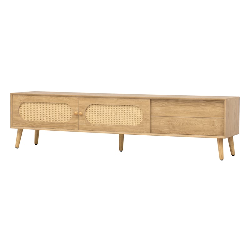 TV Stand for TVs up to 80" , Modern Media Console, Entertainment Center with Wood Legs, TV Cabinet for Living Room