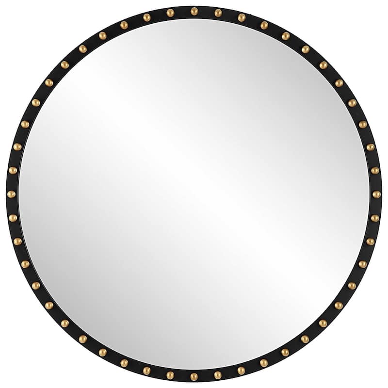 Distressed Round Wall Mirror - 50" - Black and Gold