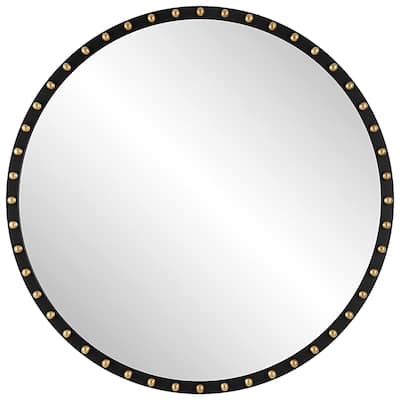 Distressed Round Wall Mirror - 50" - Black and Gold