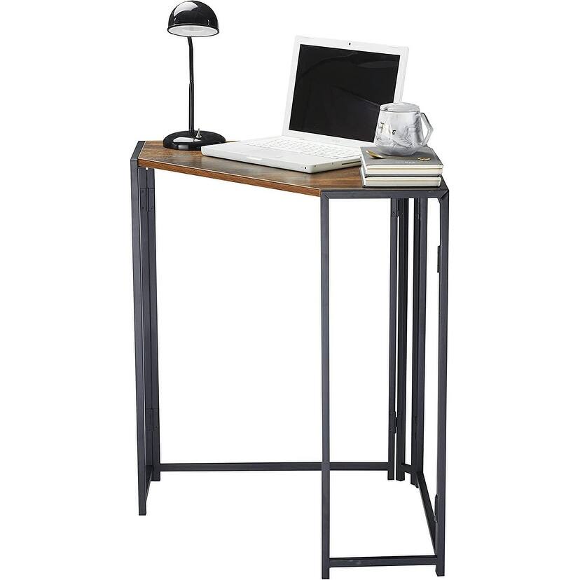 Urban Shop No Tools Assembly Foldable Corner Desk, Wood Top with Black Frame