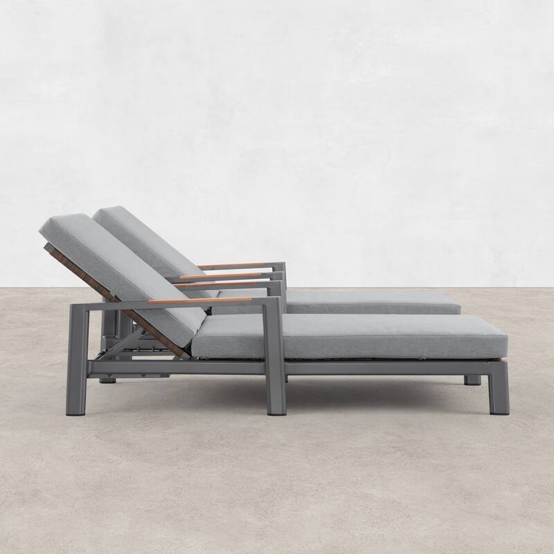Arlo Teak & Wicker Aluminum Dual-Use Outdoor Chaise Lounge (Set of 2)