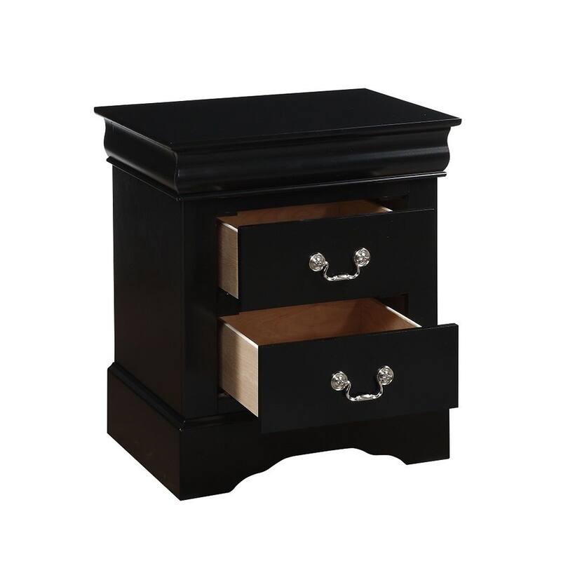 2 Drawers Wooden Nightstand - Black