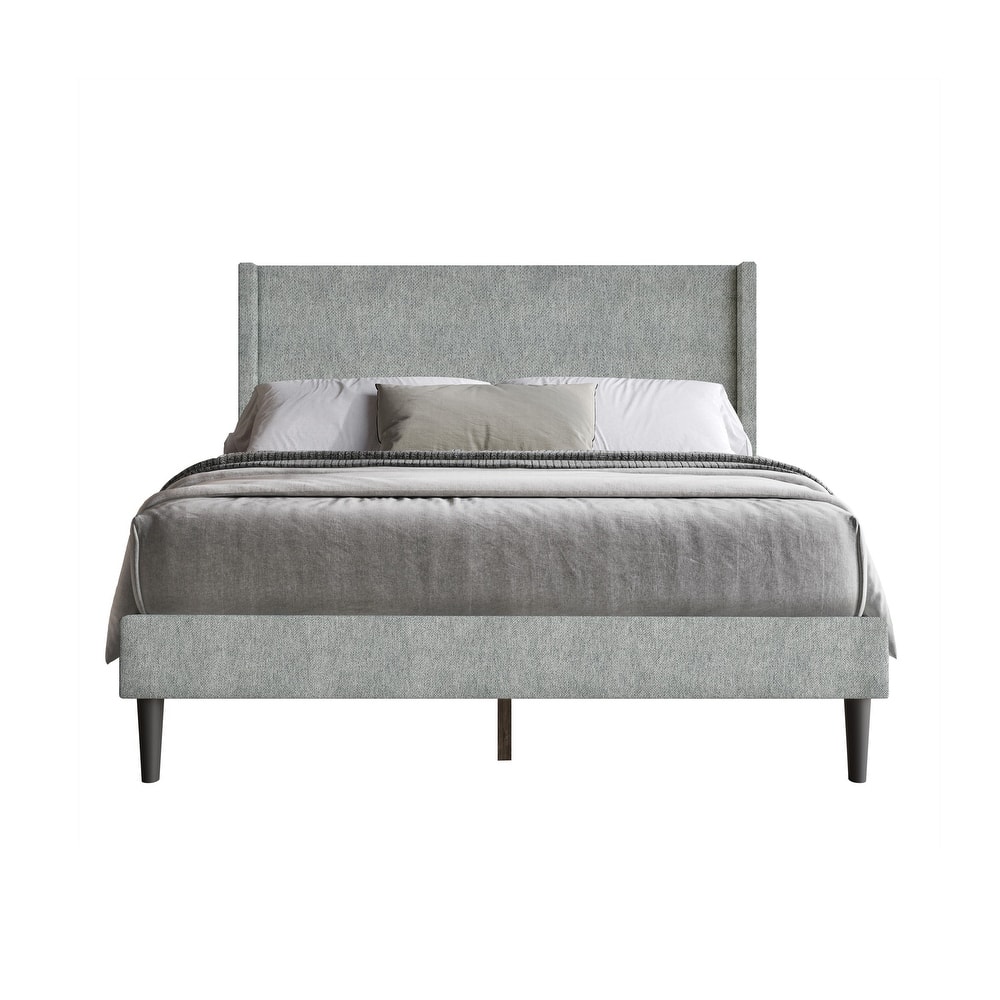 Clayfell Bangor Upholstered Wingback Platform Bed, Linen, No Box Spring Required
