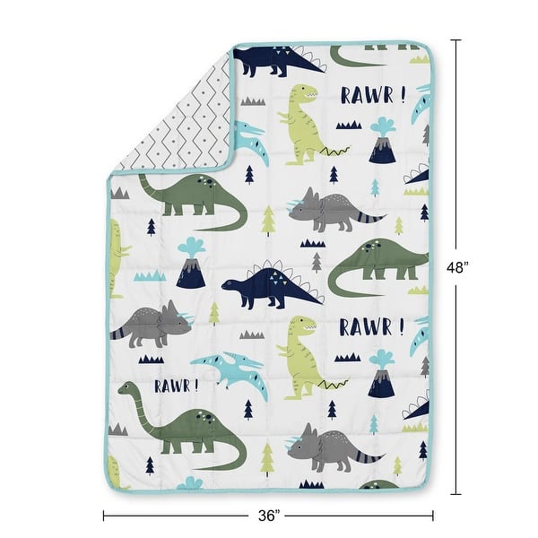 Sweet Jojo Designs Blue Green Modern Dinosaur Boy Toddler Weighted Blanket 5lbs for Kids Mod Dino Boho Bohemian Volcano Chevron