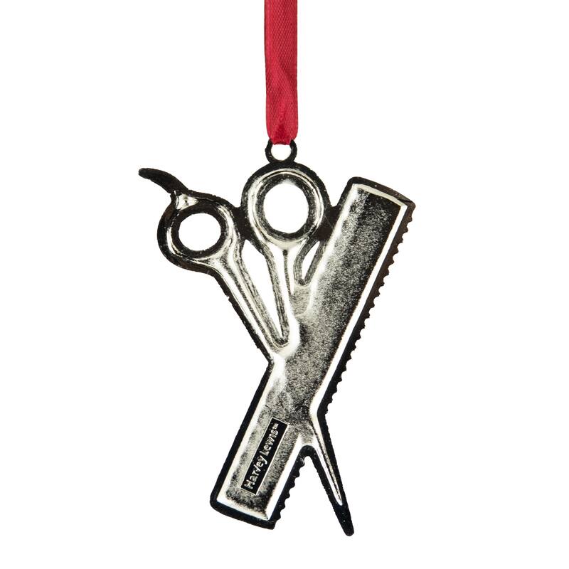 3" Silver-Plated Scissors and Comb Christmas Ornament