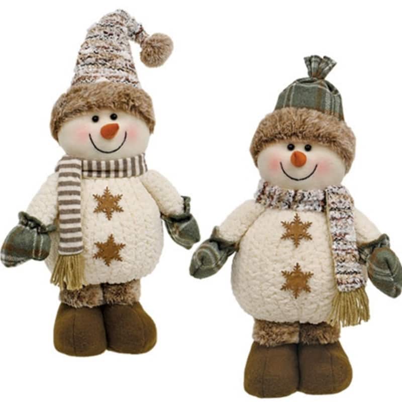Cozy Brown Standing Snowmen Decor with Plush Hats and Knit Sweaters and Scarves 2 Asstd - 20" H x 10" W x 5" D