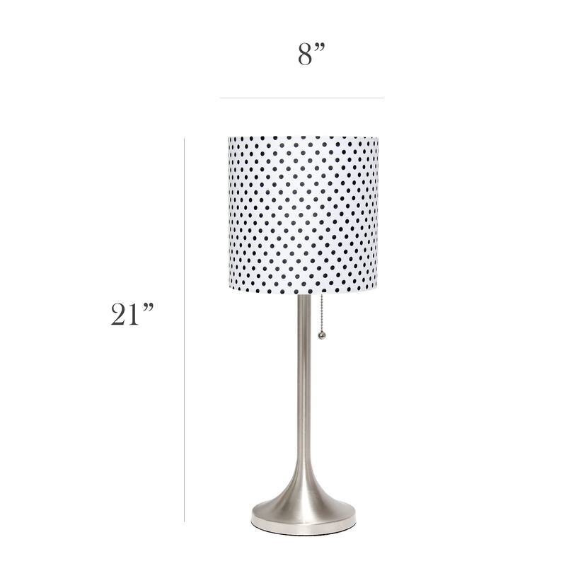 21 in. Brushed Nickel and Polka Dot Finish Table Lamp with White Shade, Sturdy Table Lamp for Living Rooms and Bedrooms