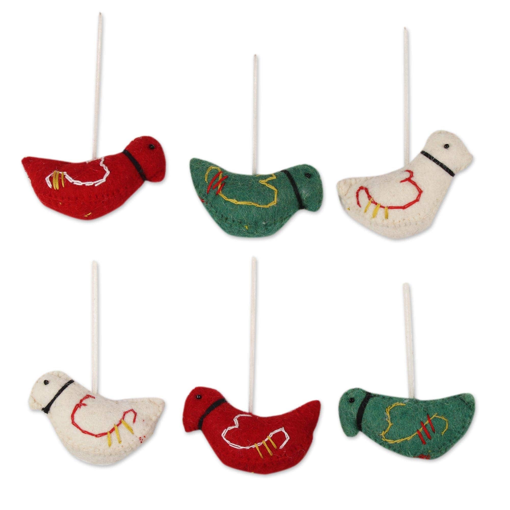 Novica Handmade Christmas Pigeons Wool Felt Ornaments (Set Of 6) - Bed ...