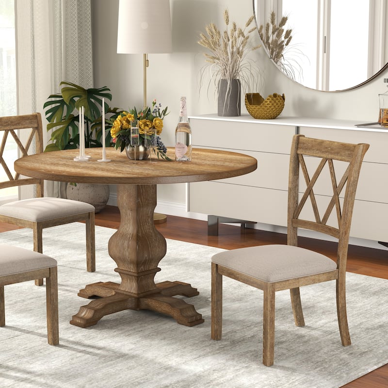 Roundhill Furniture Havre 5-Piece Pedestal Round Dining Set