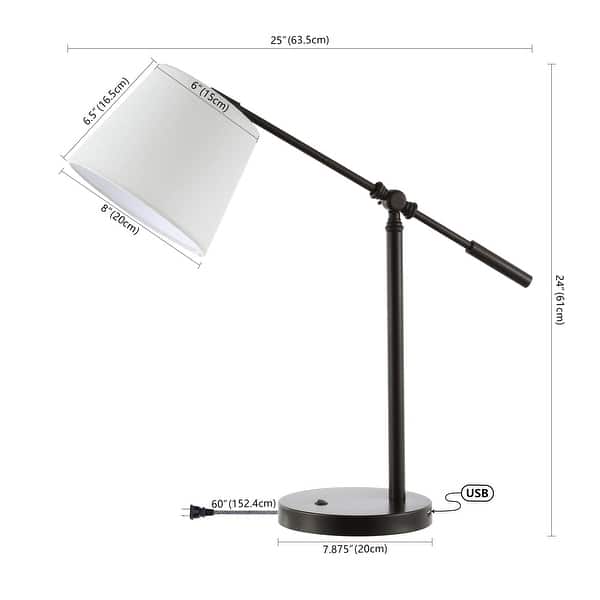Ada 24" Classic Contemporary Iron LED Task Lamp with USB Charging Port, Oil Rubbed Bronze by JONATHAN Y