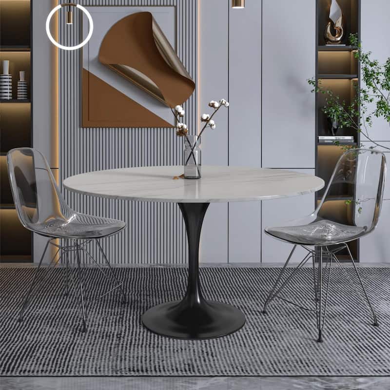 Verve 48" Round Sintered Stone TableTop Dining Table with Sleek Powder-Coated Black Finish Base for Kitchen & Dining Room