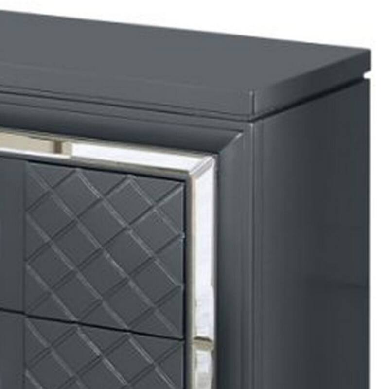 Charcoal Gray/Silver 2 Drawer 17.01 in. W Nightstand with Sturdy Hardware and Ample Storage