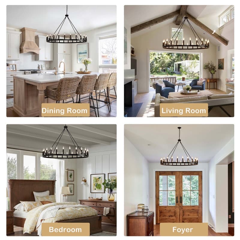 24 Lights Modern Farmhouse 48 In Round Wagon Wheel Chandelier - 48*48*33.86in