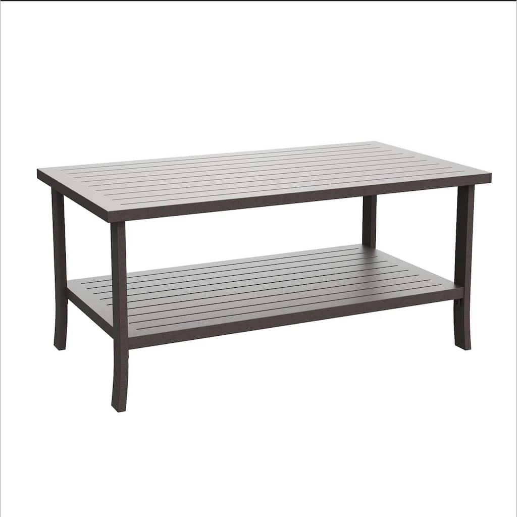 37x21" Brown Rectangular Metal Coffee Table, 2-Tier