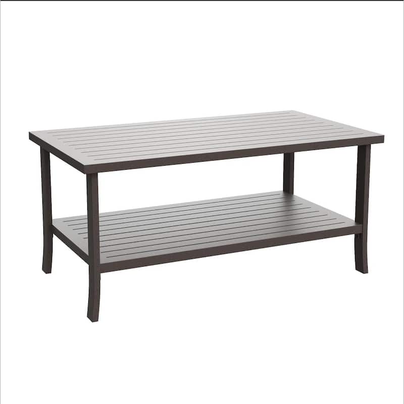 37x21" Brown Rectangular Metal Coffee Table, 2-Tier