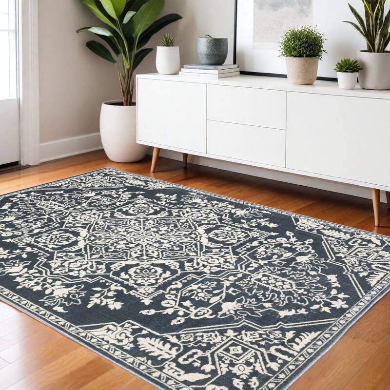 HomeRootsOriental Traditional Rectangle Area Rug - 64.96' X '45.67' X '0.39 - Blue/Ivory