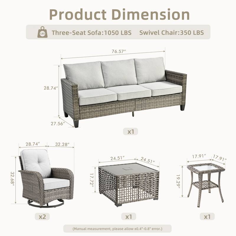 XIZZI Outdoor Patio Furniture Grey Wicker Conversation Seating Set