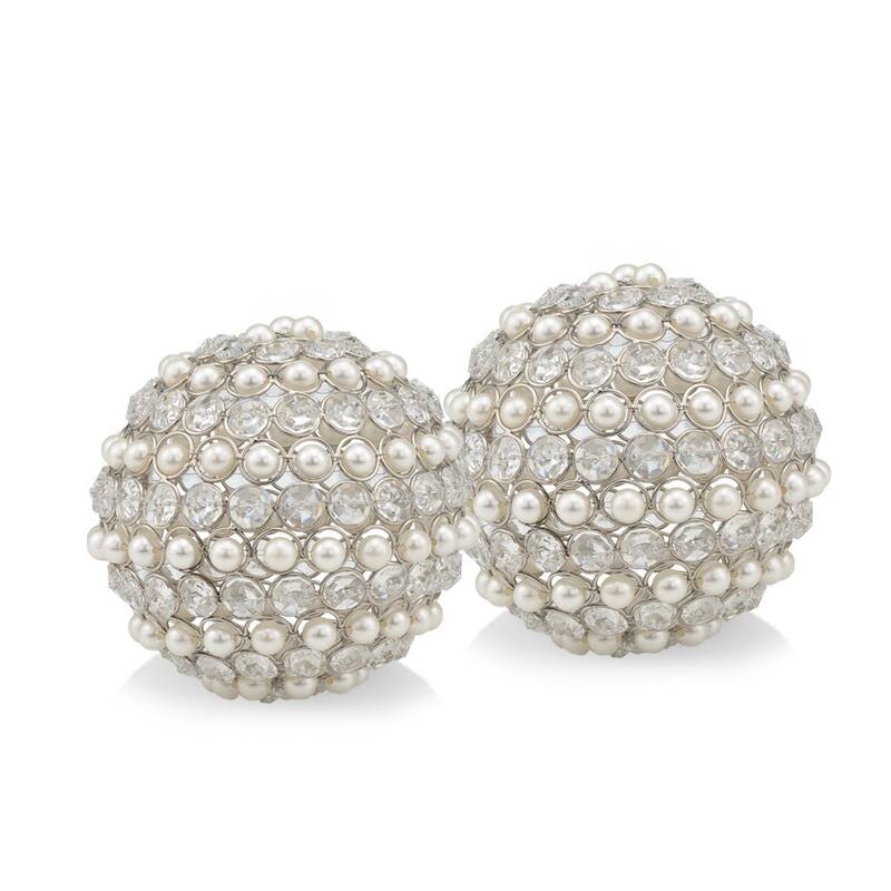 HomeRoots Set Of Two 4" Silver And Clear Faux Crystal Decorative Orbs - 4 x 4 x 4 - 4 x 4 x 4 - Multi