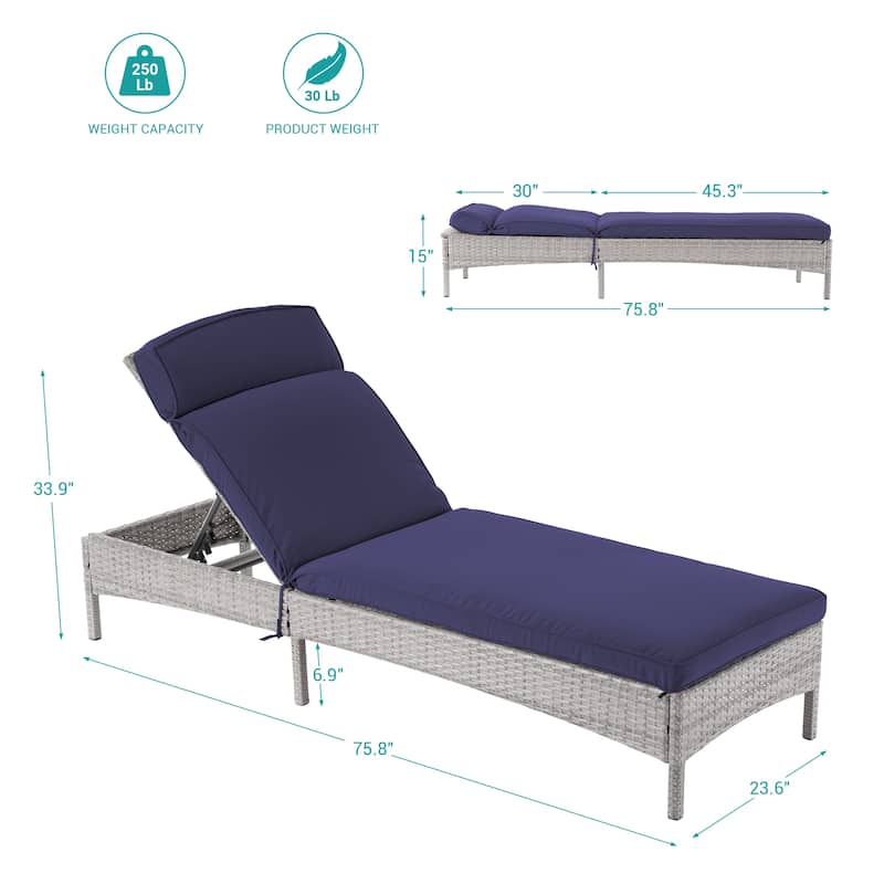 BONOSUKI Lounge Chaise Patio Rattan Chair Adjustable Inclination Angle