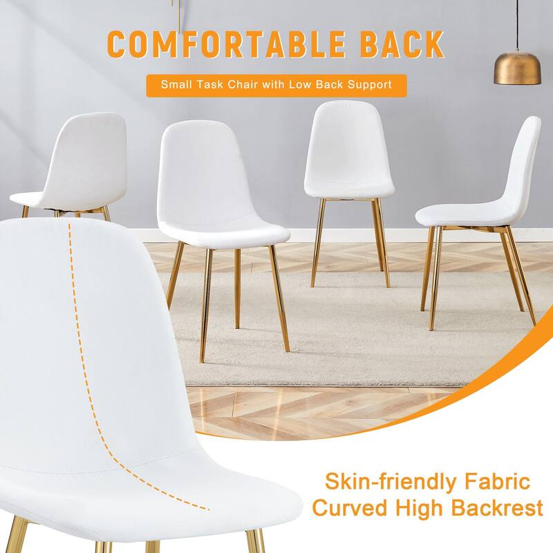 Modern Luxury Simple Dining Chair, Linen Cotton High Rebound Dining Chair with Metal Legs, for Dining Room, 4-Piece Set, White