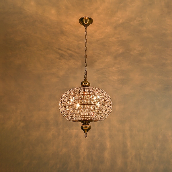 Retro French 4/5-Light Antique Brass Globe Crystal