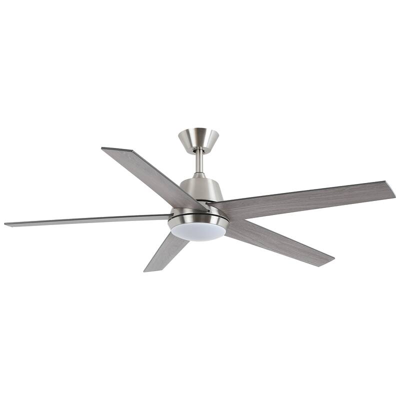 52" Modern Reversible 5-blade Brushed Nickel LED Smart Ceiling Fan with Light and APP