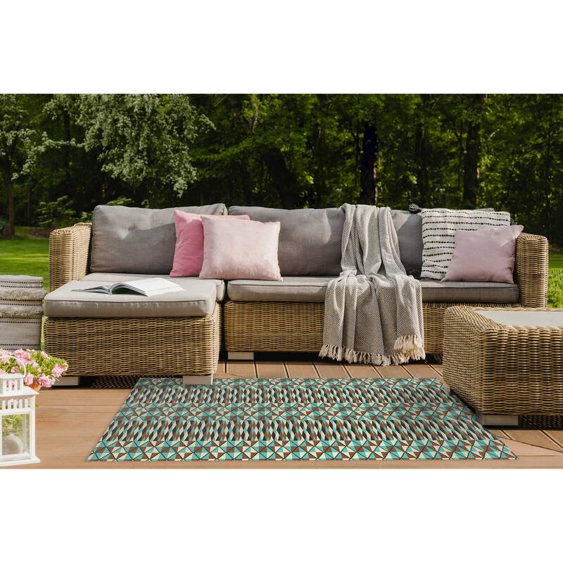 STEPPING STONE TEAL Outdoor Rug By Becky Bailey - Bed Bath & Beyond ...