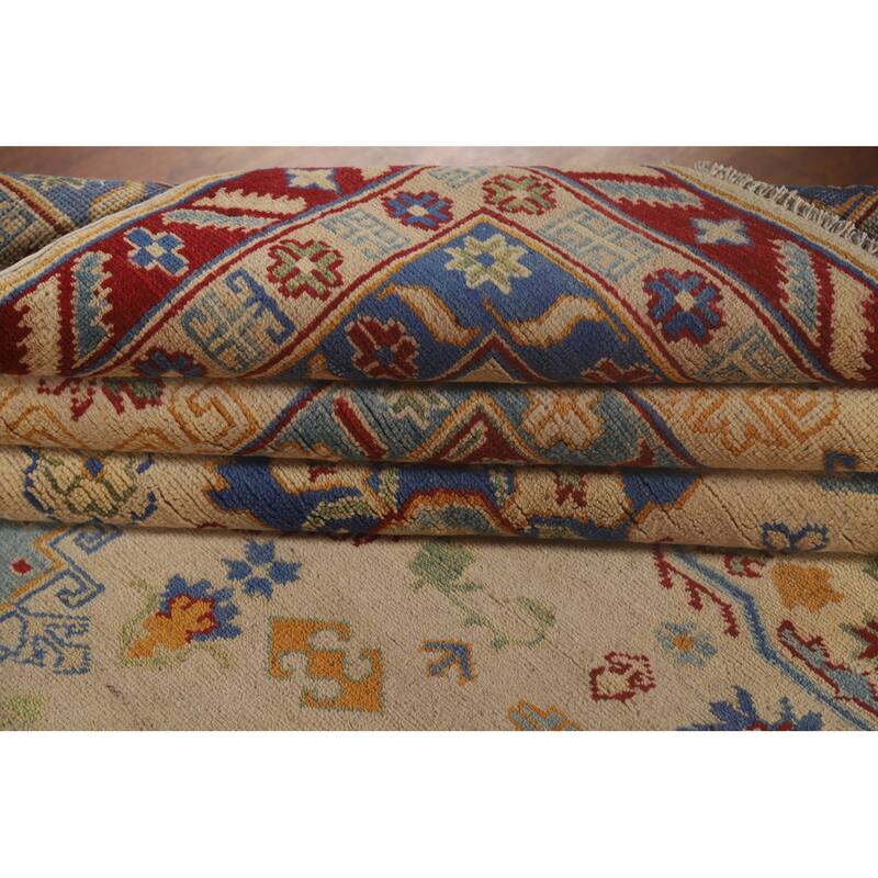 Geometric Kazak Rug Hand-Knotted Oriental Wool Carpet - 9'9"x 13'5"