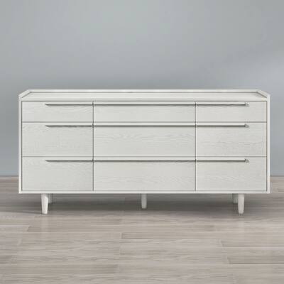 Modern Style Manufactured Wood 9-Drawer Dresser with Wood Legs, White