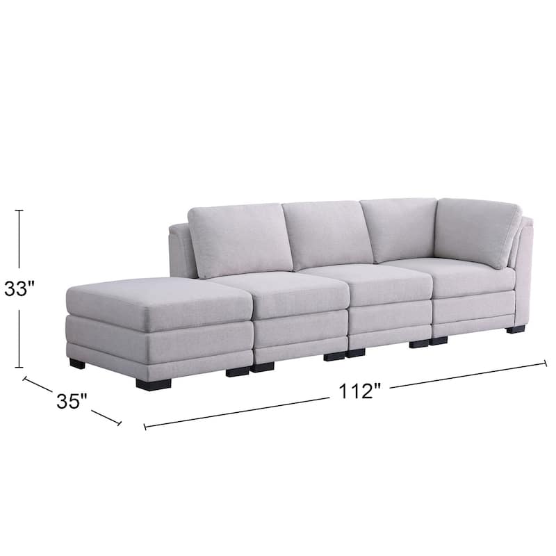 Upholstered Reversible Modular Sofa with Ottoman in Light Gray