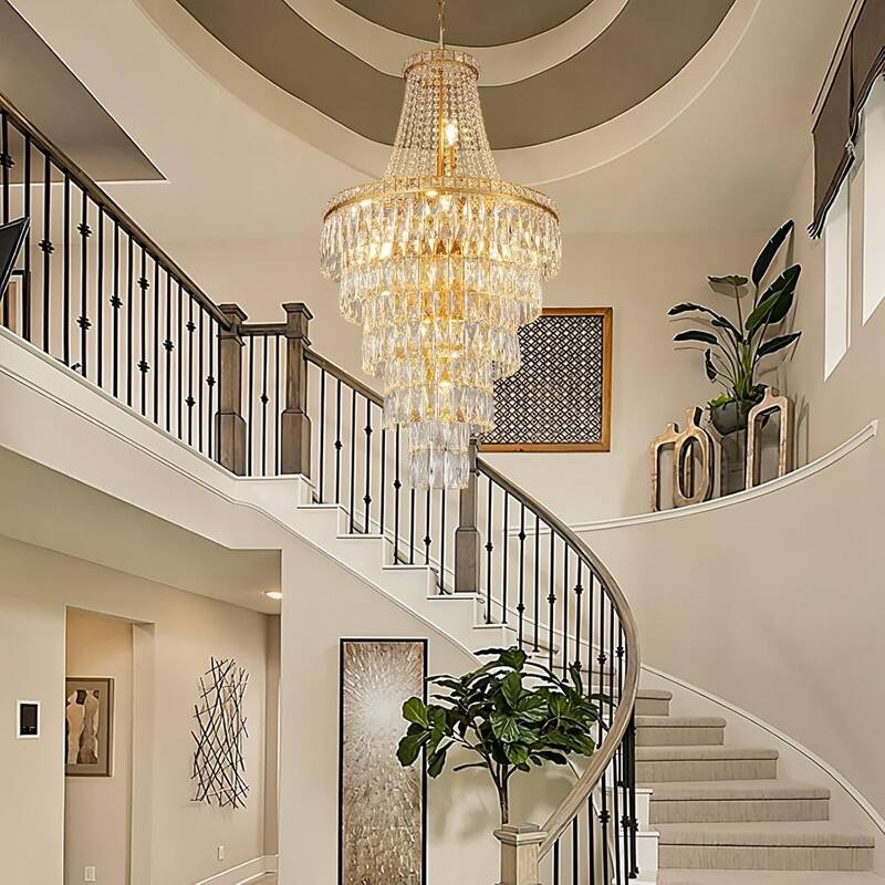 KAYLA High Ceiling Chandelier 13-Light Gold Modern Crystal Chandeliers Pendant Light Foyer Chandelier Fixtures