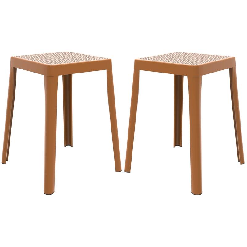 Tresse Modern Stackable Dining Stool with Wicker Seat for Dining Room, Garden, Patio, Indoor or Outdoor Set of 2 - Yellow