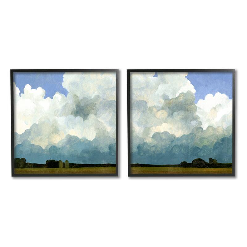 Stupell Fluffy Clouds Countryside Sky Nature Landscape Painting 2 Piece Framed Wall Art, Design by Emma Caroline - Multi - 12 x 12 - Black