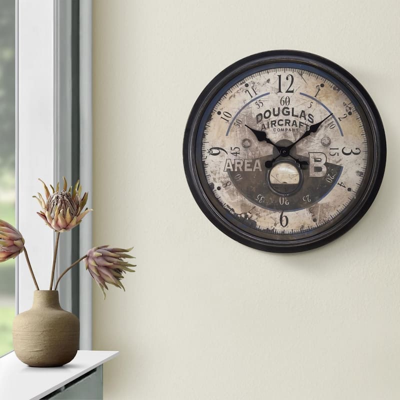20" Round Wall Clock - Antique Brown