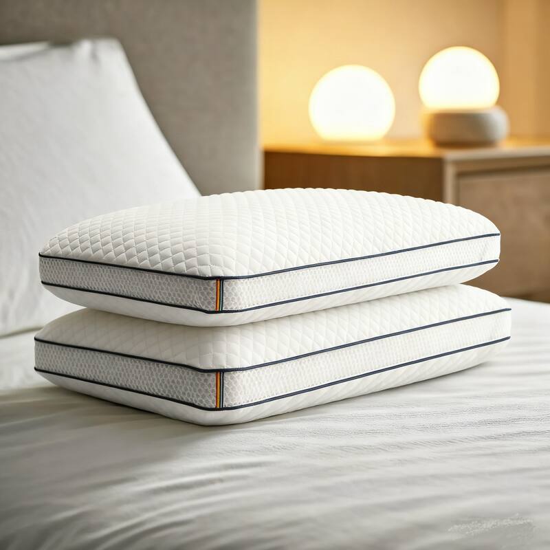 2-Pack Cool Touch Memory Foam Pillows, Bed Pillows for Side&Back Sleepers, - White - Queen