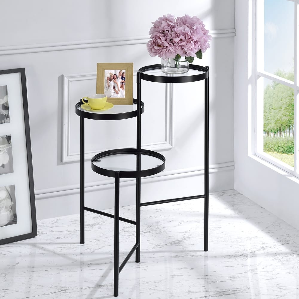 Furniture of America Cora Modern Black 11-inch Glass Top 3-tier Indoor Plant Stand