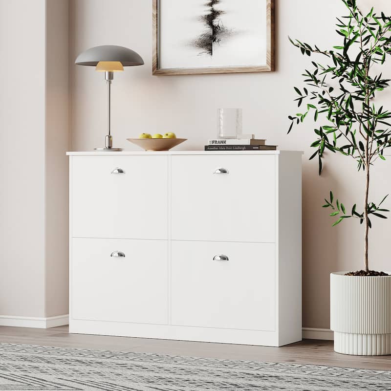 Shoe Cabinet, Hidden Slim Narrow Shoe Rack Cabinet with 4 Drawers for Entryway, Foyer, Hallway, Bedroom - White