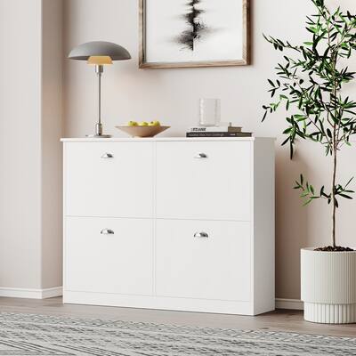 Shoe Cabinet with 4 Flip Drawers & Adjustable Shelf, Multi-functional Shoe Organizer, Hidden Slim Narrow Shoe Rack