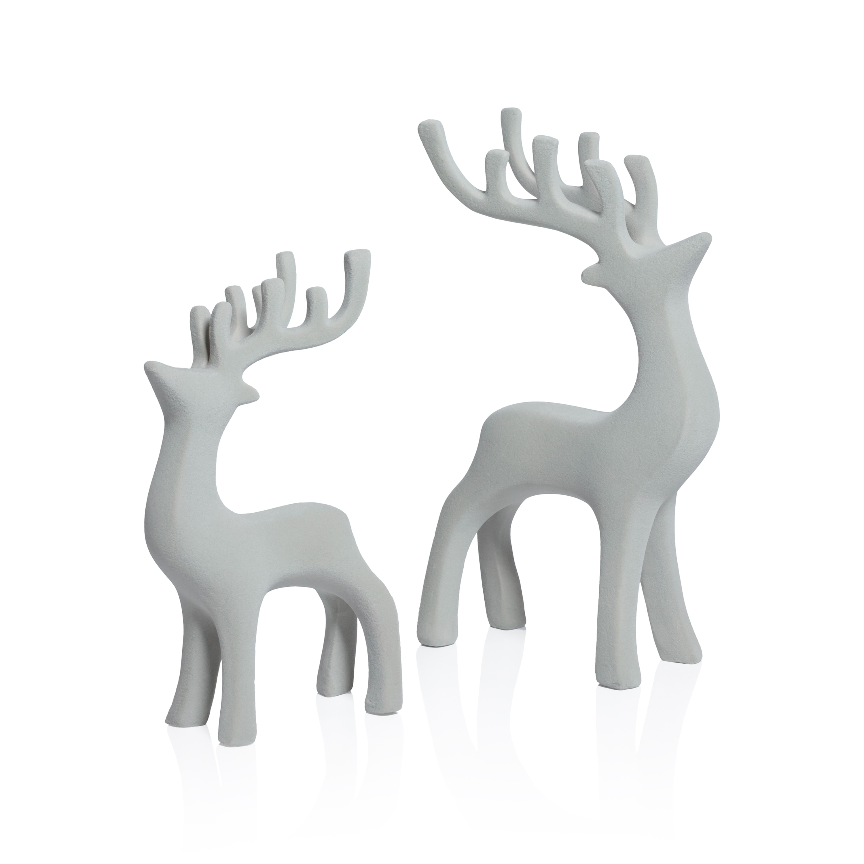 Flocked Gray Deer Figurines, Set of 2 Assorted Sizes, 8.75