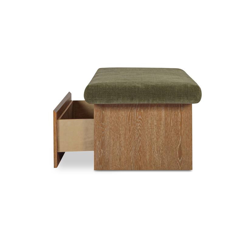 Title: NADAAL STUDIOS Nadaal Orielle Storage Bench, Linen‑Blend Chenille Seat with Oak Veneer Base Oat