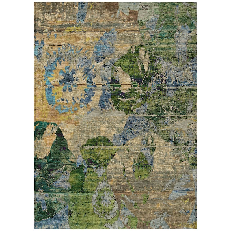 Machine Washable Indoor/ Outdoor Abstract Leaves Chantille Rug