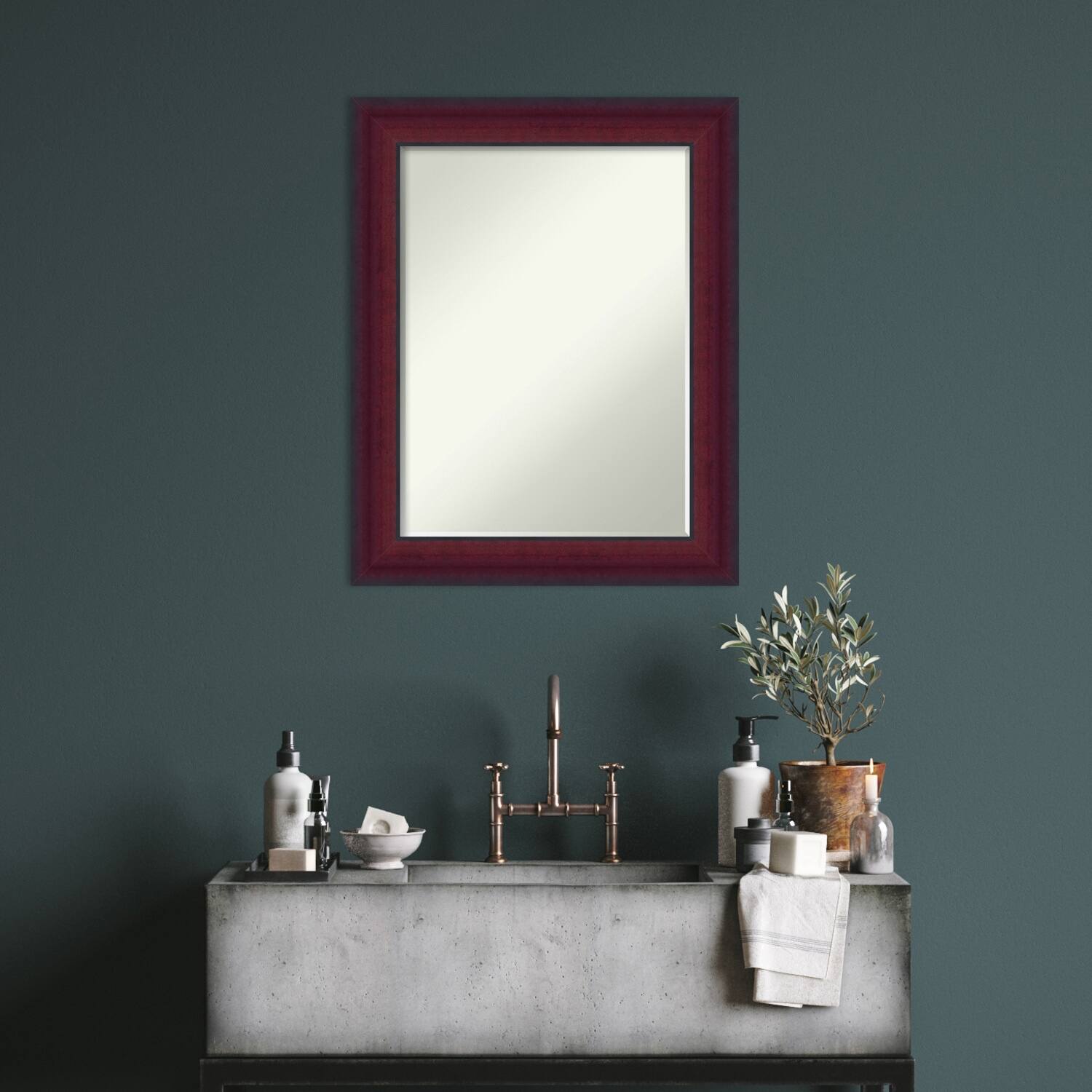 Canterbury Cherry HalfInchBeveled Wood Bathroom Wall Mirror