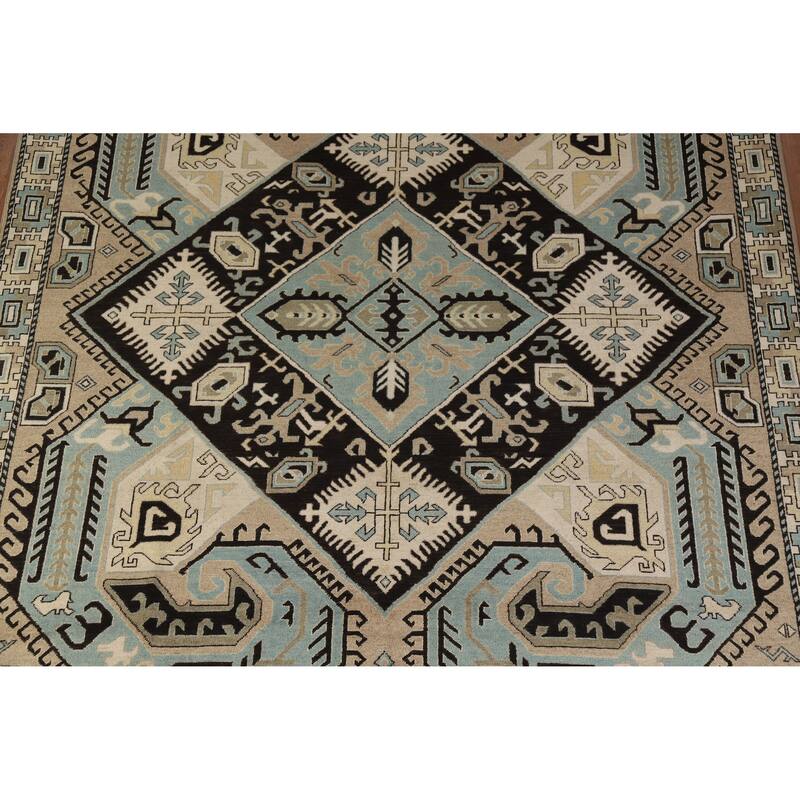 Hand Knotted Oriental 100% Wool Carpet Traditional Medallion Black Kazak Area Rug - 9' 7'' X 8' 2''