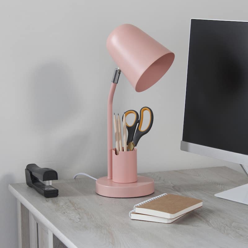 Metal Table Desk Lamp with Organizer and Adjustable Light - 7.09 x 5.51 x 15.75 in. (L x W x H)