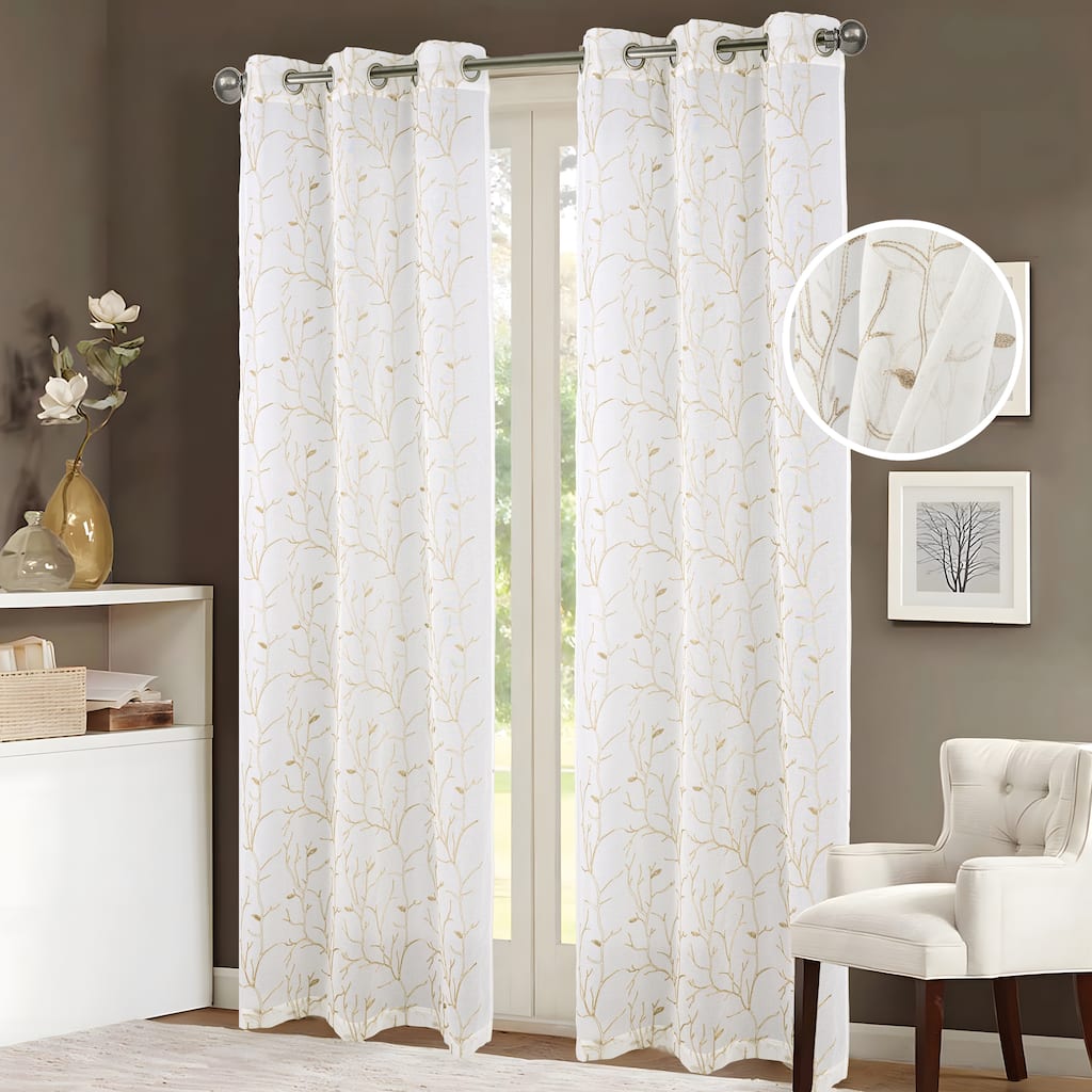 Branches Embroidered Window Curtain Set 84" or 96"