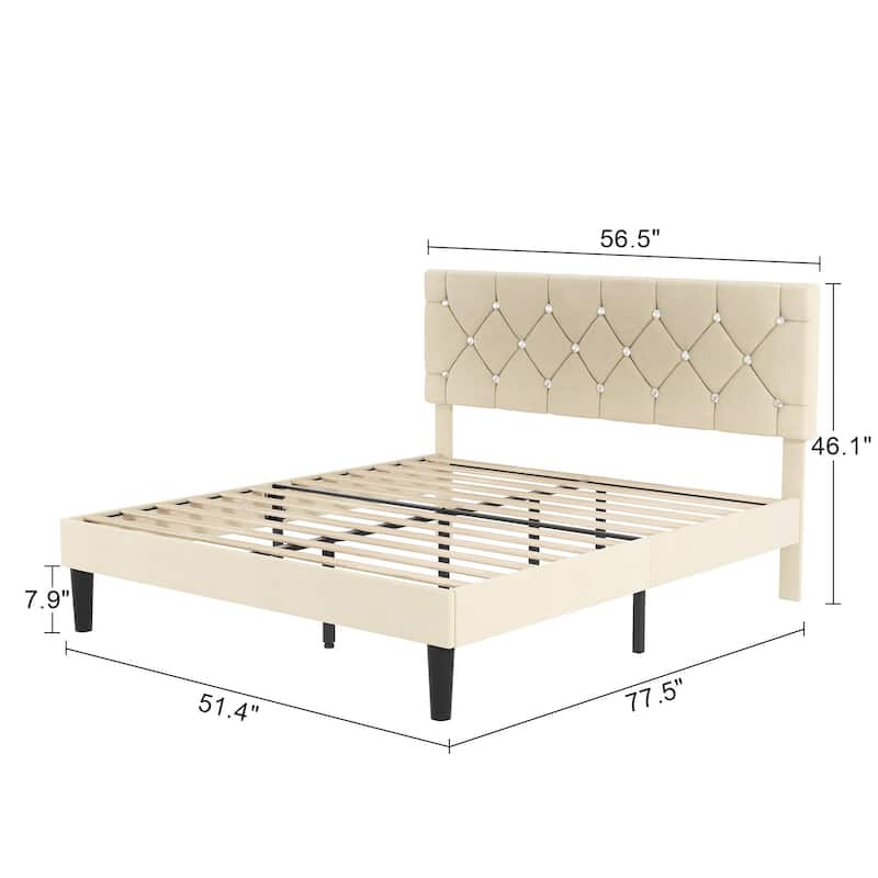 Javlergo Upholstered Beds With Diamond Tufted Headboard, Platform Bed Frame,