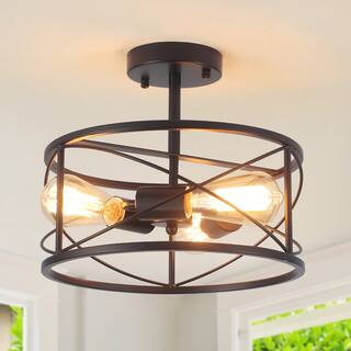 12.6" Wide 3-Light Open Cage Shape Semi Flush Mount Pendant Light, Mid-Century Modern Chandelier for Kitchen Dining Room Bedroom