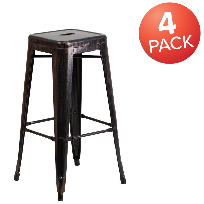 4 Pack 30" High Backless Metal Indoor-Outdoor Barstool with Square Seat